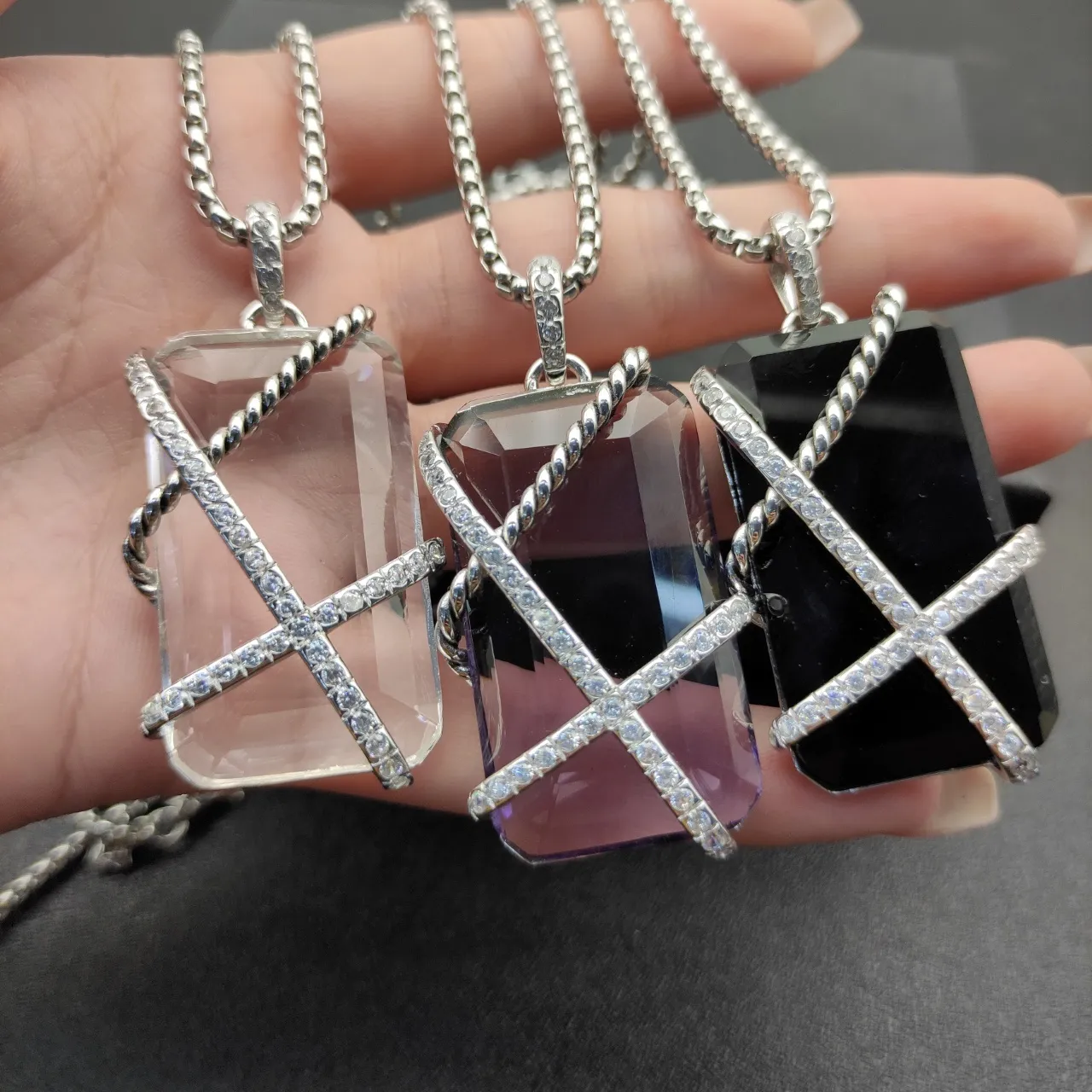 David Yurman Cable Collectibles X Transparent Purple Twisted Setting Pavé Diamond Necklace 3