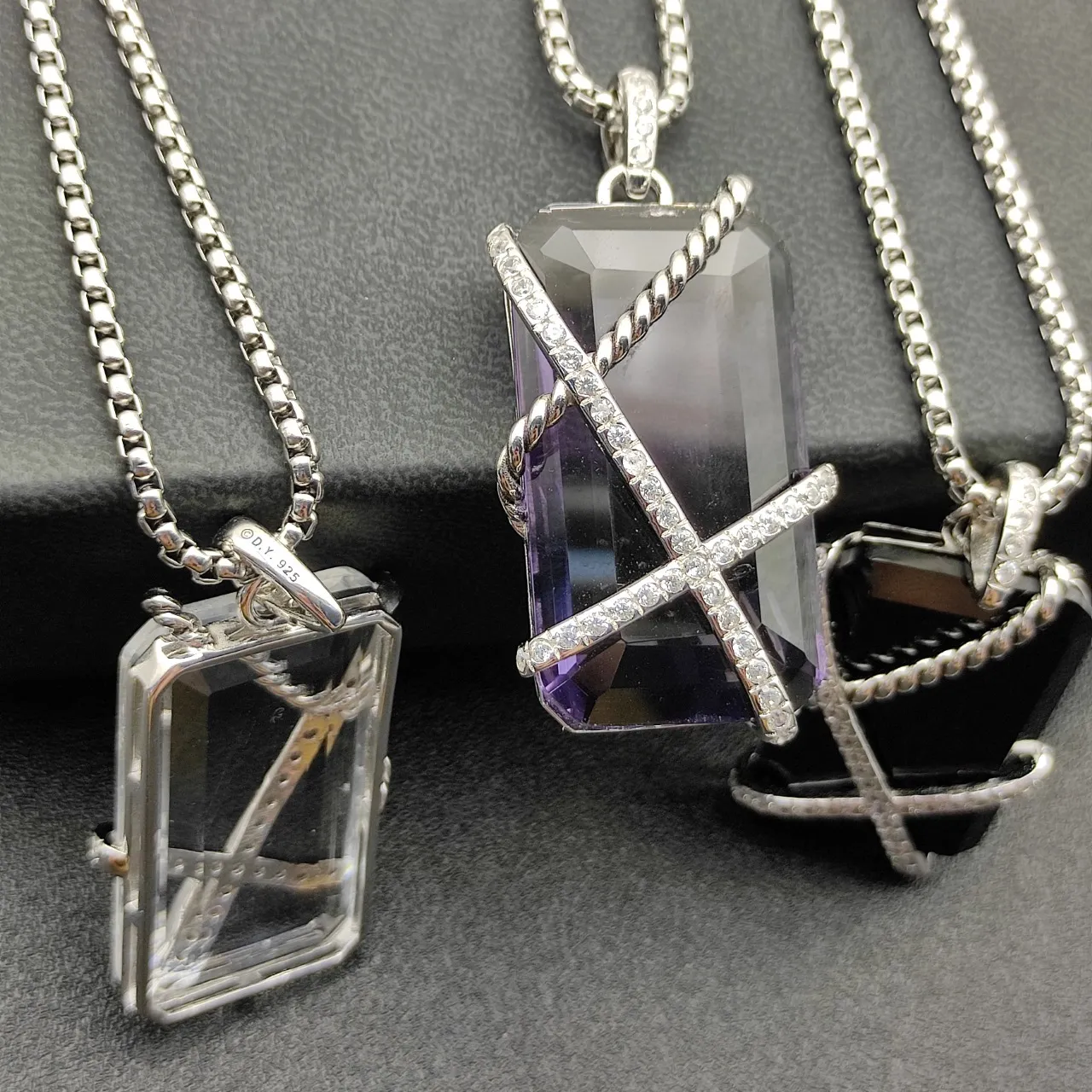 David Yurman Cable Collectibles X Transparent Purple Twisted Setting Pavé Diamond Necklace 5