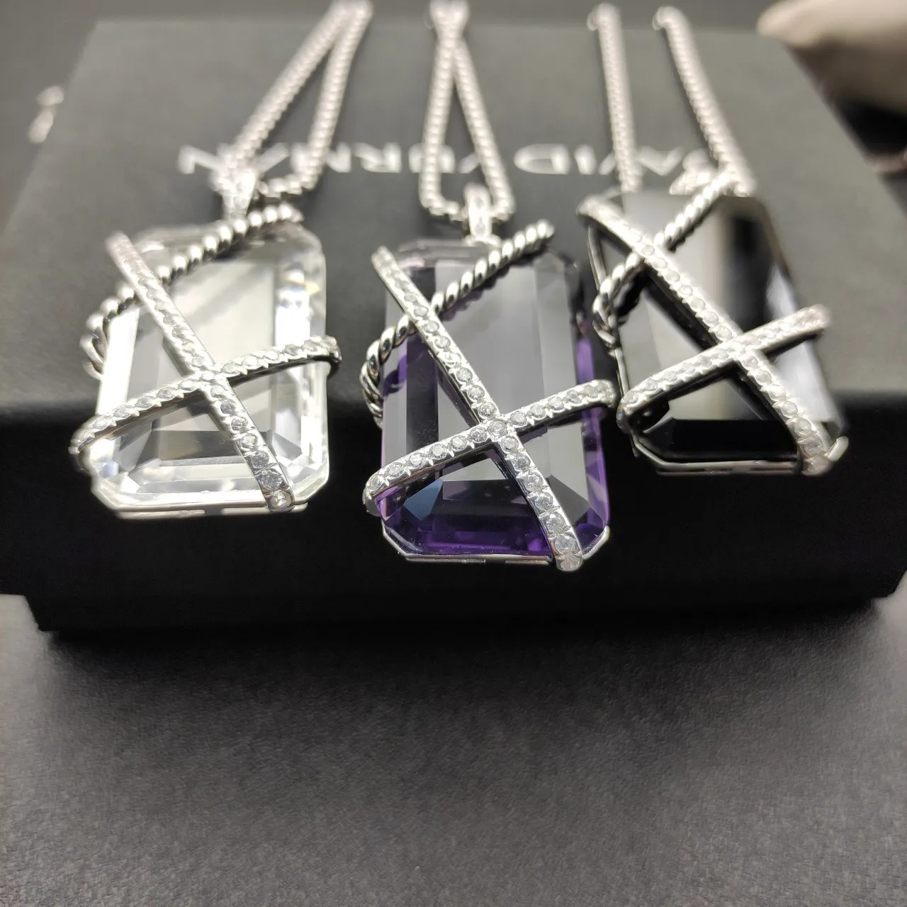 David Yurman Cable Collectibles X Transparent Purple Twisted Setting Pavé Diamond Necklace 6