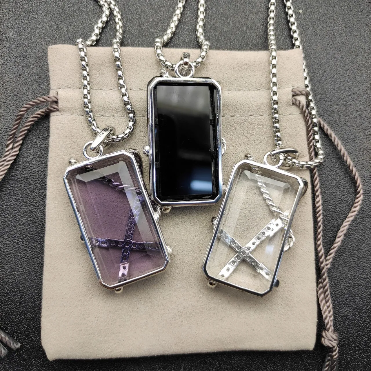 David Yurman Cable Collectibles X Transparent Purple Twisted Setting Pavé Diamond Necklace 7