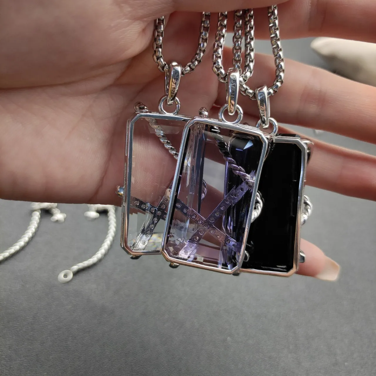 David Yurman Cable Collectibles X Transparent Purple Twisted Setting Pavé Diamond Necklace 8