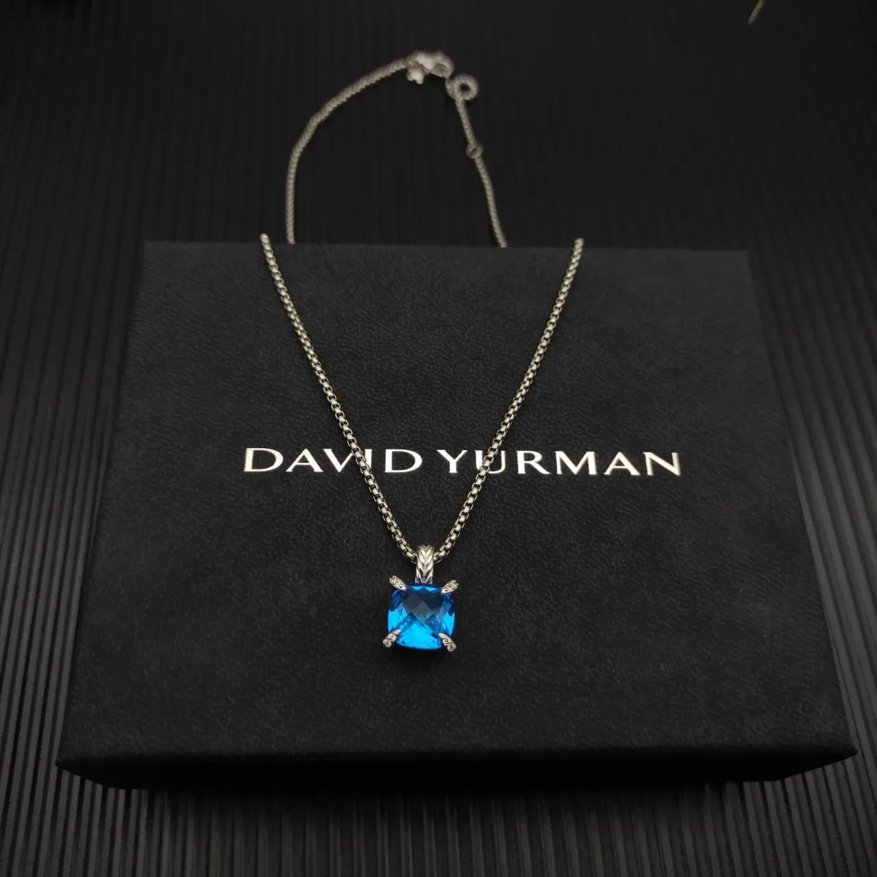 David Yurman Cushion-Cut Blue Gemstone Pendant Necklace 6