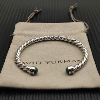 David Yurman Pulsera Plata Verde Cable Trenzado Tapas de Malacita