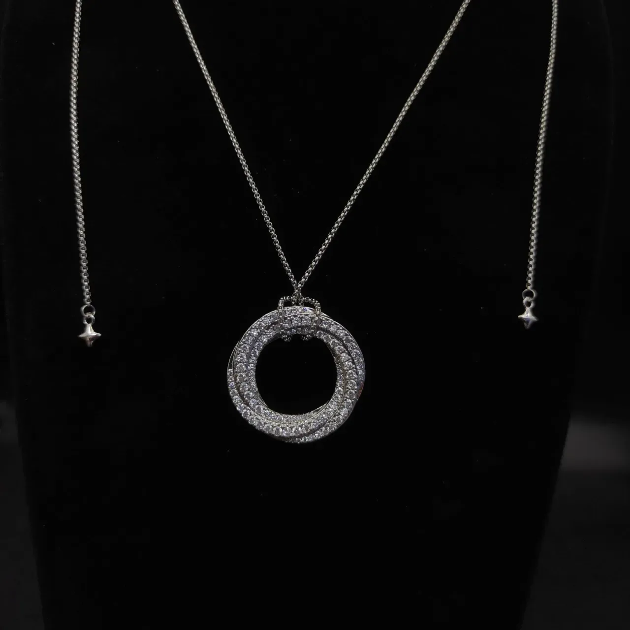David Yurman Silver Pave-Set Double Circle Pendant Cable Chain Necklace 6