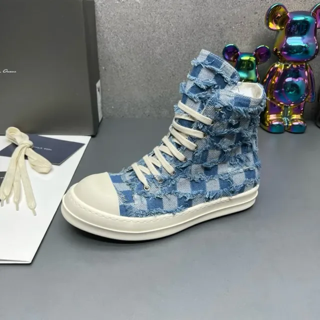 Denim Patchwork Frayed High-Top Lifestyle Sneakers 9