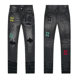 Distressed Embroidered Dark Wash Slim-Fit Jeans