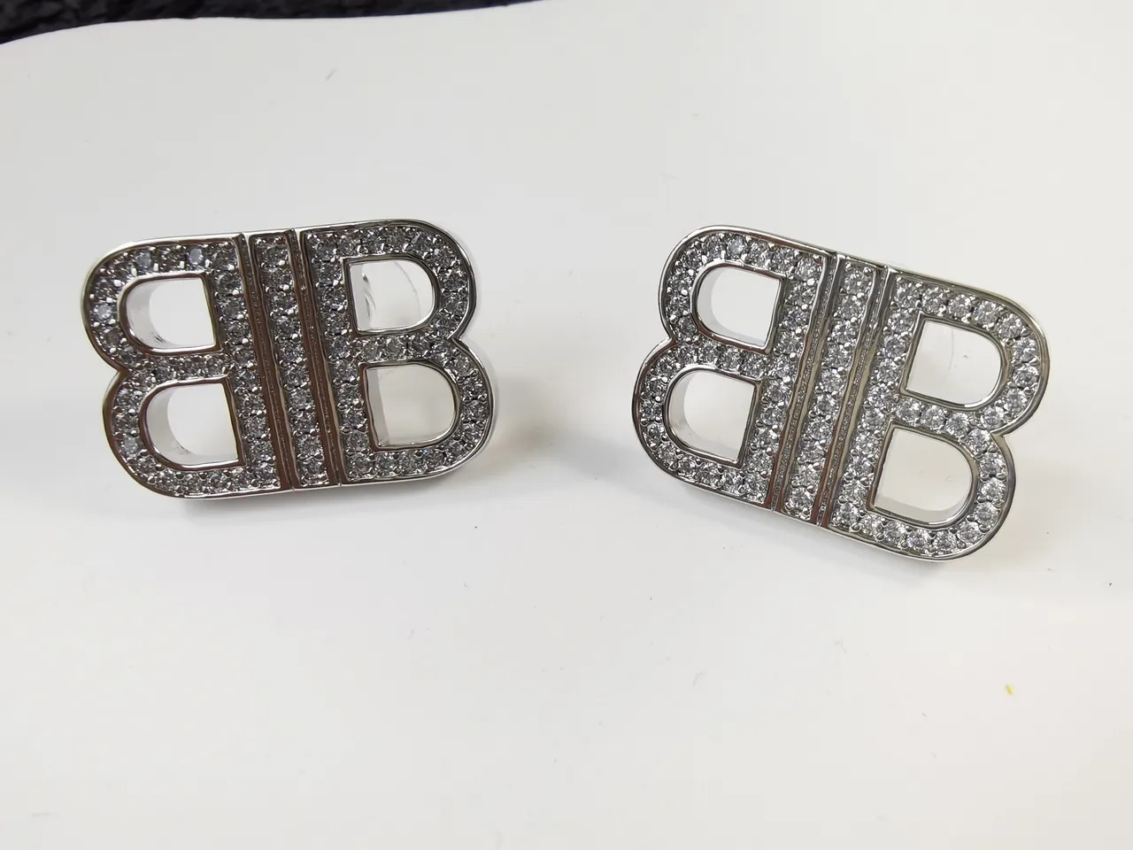 Double B Monogram Pave Crystal Stud Earrings 4