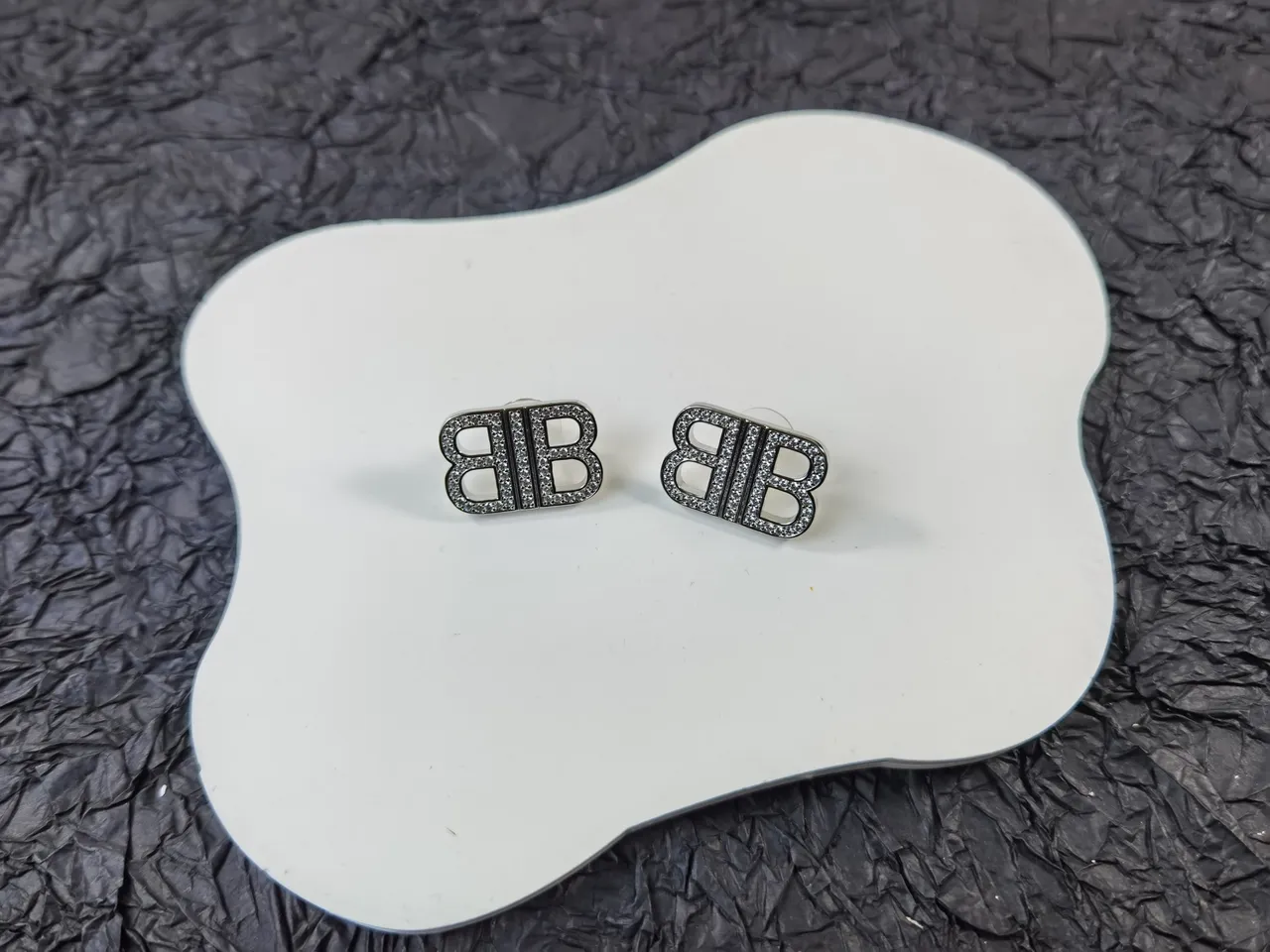 Double B Monogram Pave Crystal Stud Earrings 6