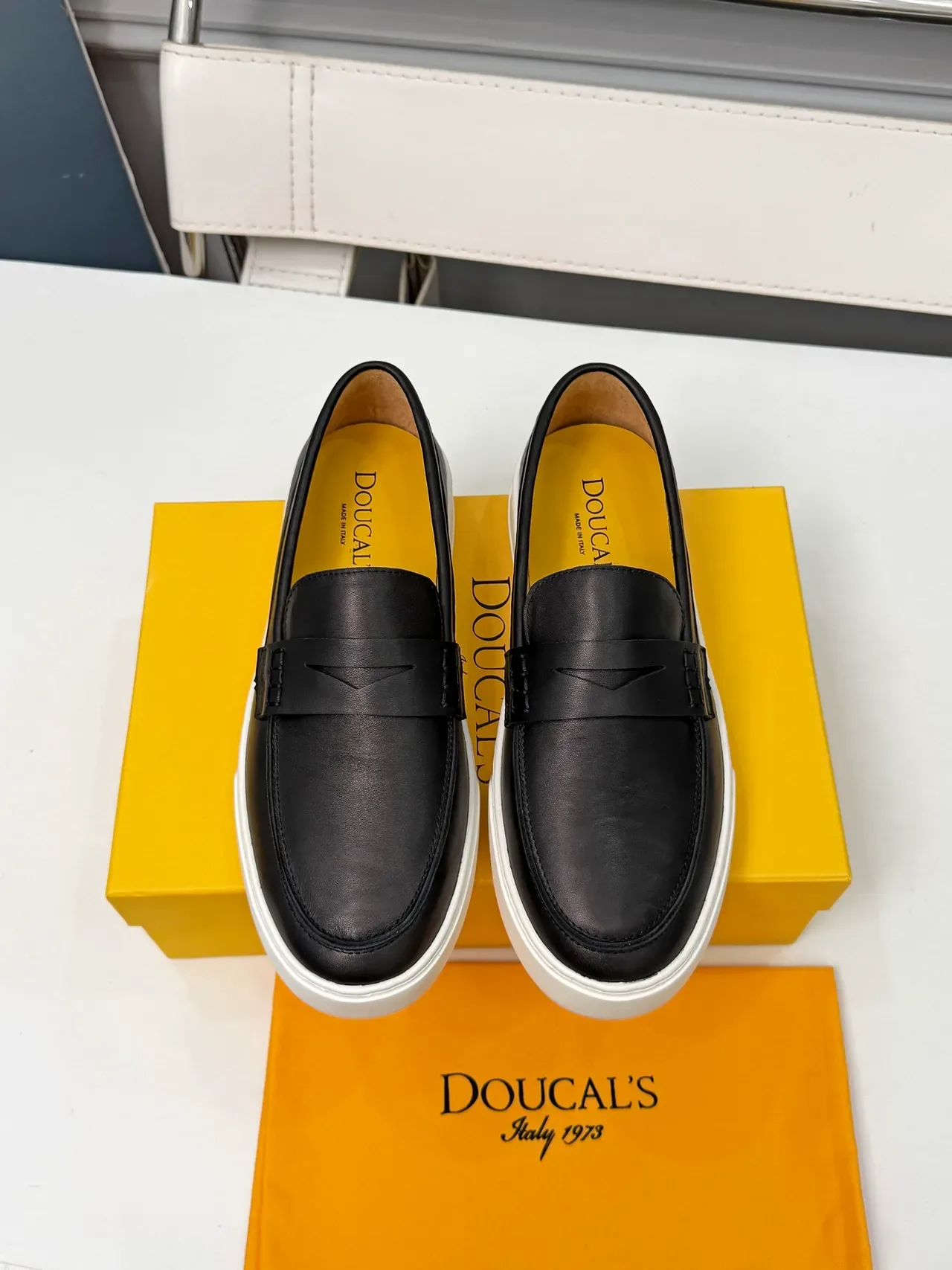 DOUCAL'S Black White Leather Penny Strap Loafer 5