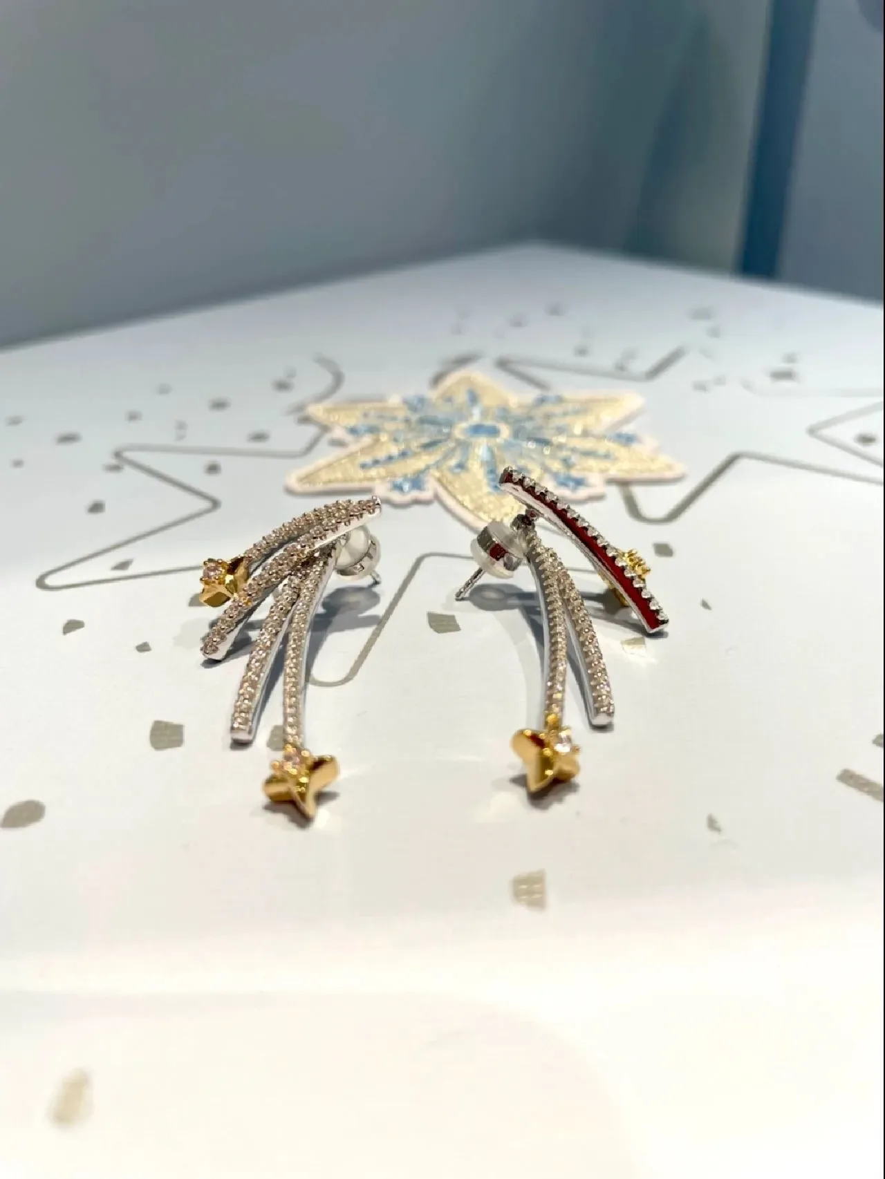 Dual-Tone Pavé Star Drop Earrings 8