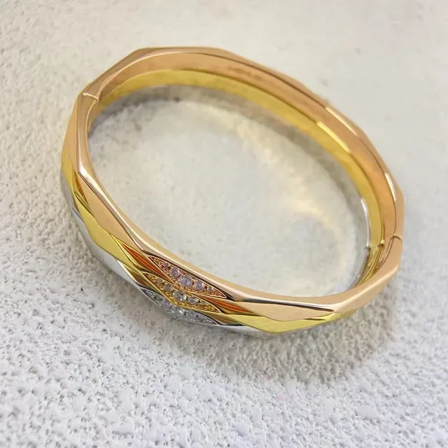 Faceted Geometric Pavé-Set Multi-Metal Bangle Bracelet 2