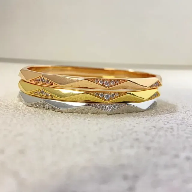 Faceted Geometric Pavé-Set Multi-Metal Bangle Bracelet 3