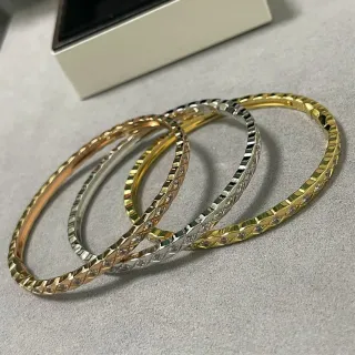 Faceted Geometric Pavé-Set Multi-Tone Metal Bangles Bracelets