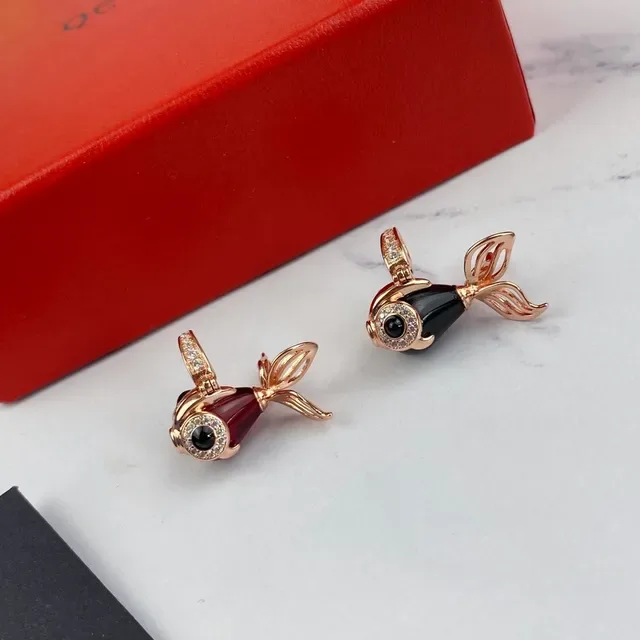 Fish-Shaped Enamel and Rose Gold-Tone Crystal Earrings 8