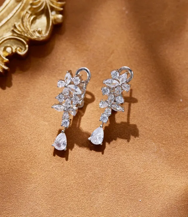 Floral Cluster Teardrop Drop Earrings 3