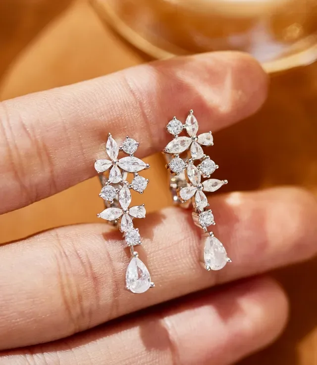 Floral Cluster Teardrop Drop Earrings 4