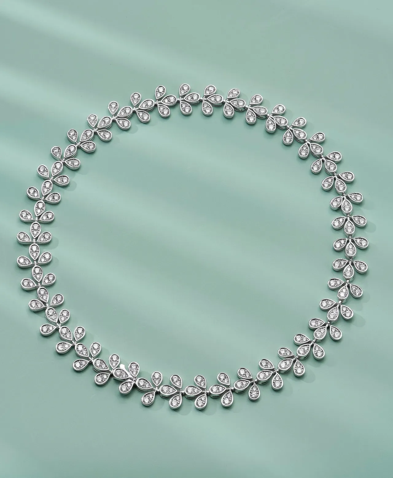 Floral Motif Pavé-Set Clear Stone Silver-Tone Bracelet 7