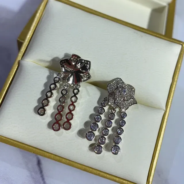 Floral Pavé-Set Beaded Fringe Drop Earrings 2