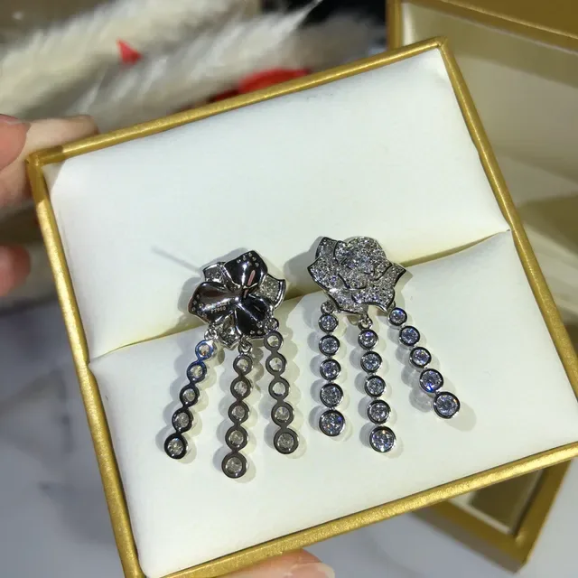Floral Pavé-Set Beaded Fringe Drop Earrings 5