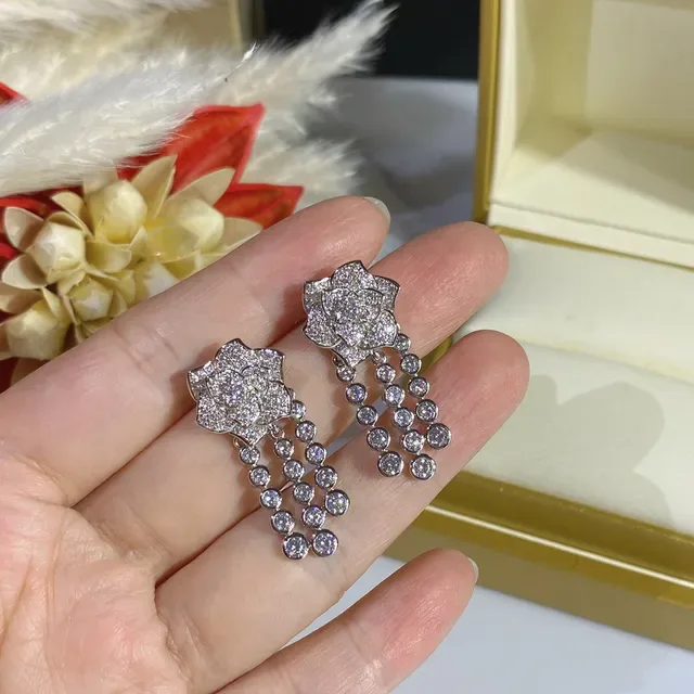 Floral Pavé-Set Beaded Fringe Drop Earrings 8