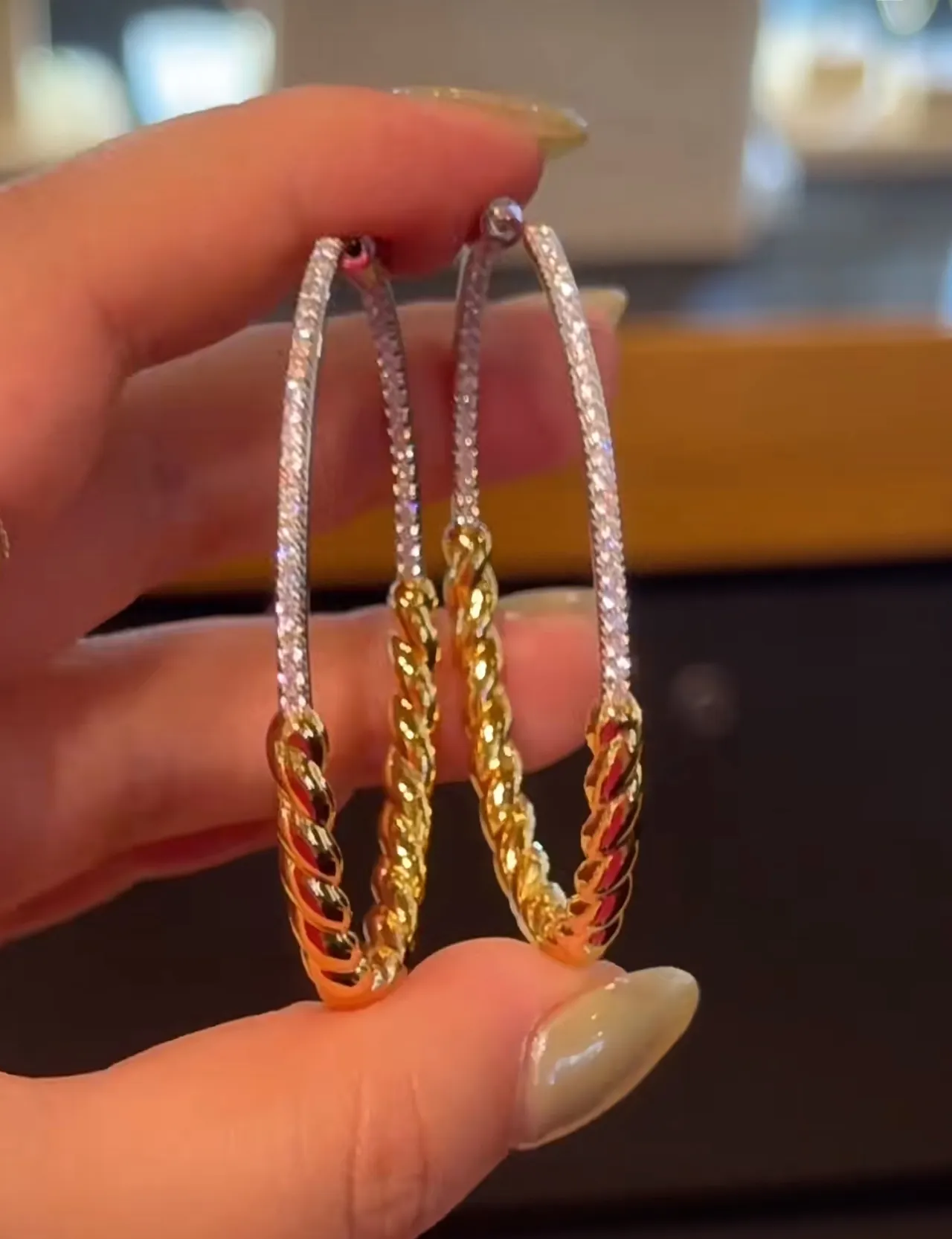 Gold and Silver-Tone Twisted Rope Pavé Hoop Earrings 4