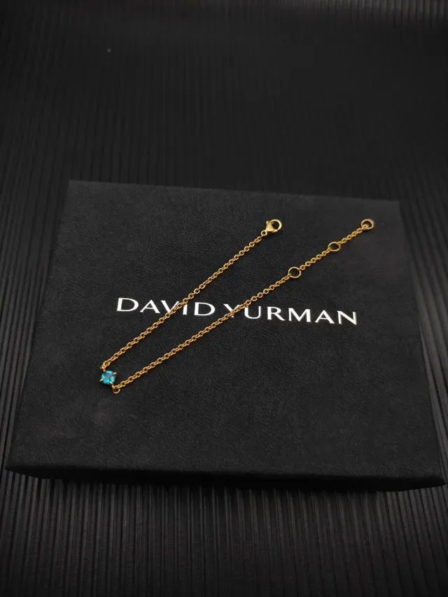 Gold Blue Rope Chain Single Gemstone Bracelet 4