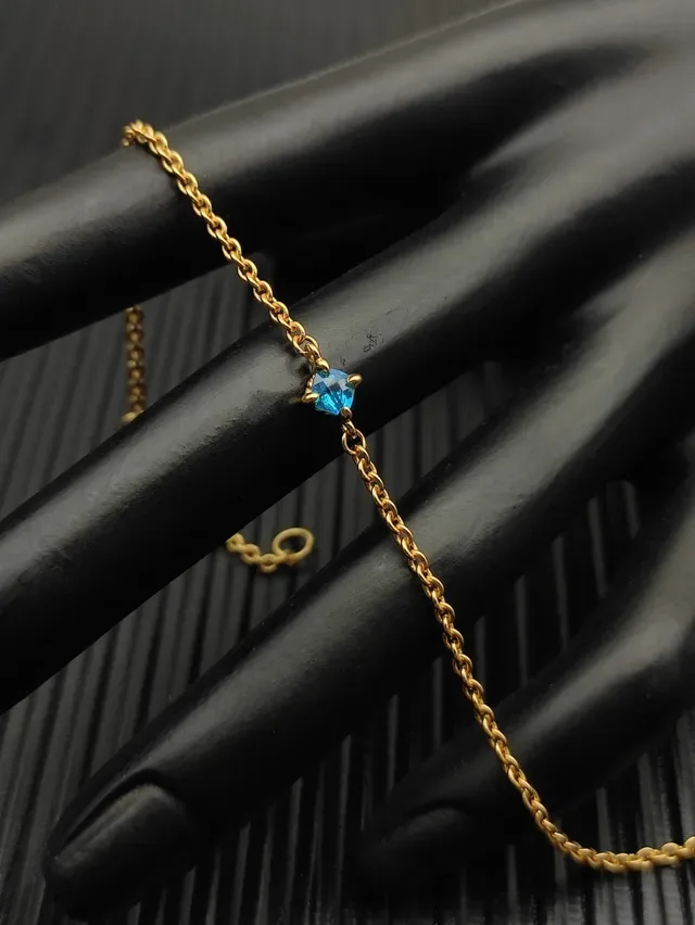 Gold Blue Rope Chain Single Gemstone Bracelet 5