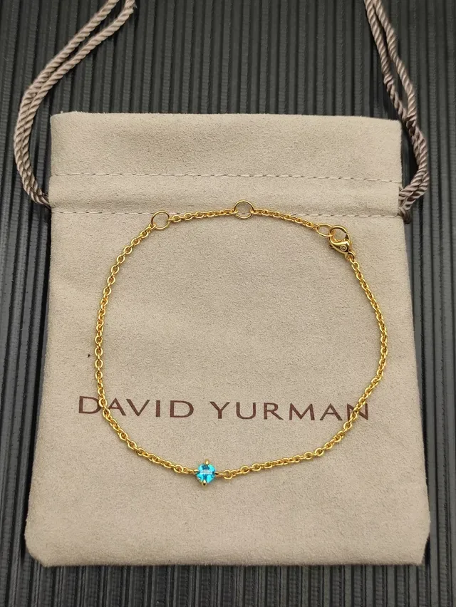 Gold Blue Rope Chain Single Gemstone Bracelet 9