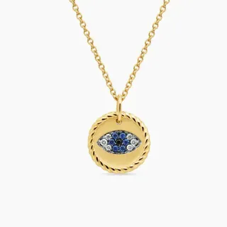 Collier pendentif circulaire doré à bord de corde et motif œil du mal