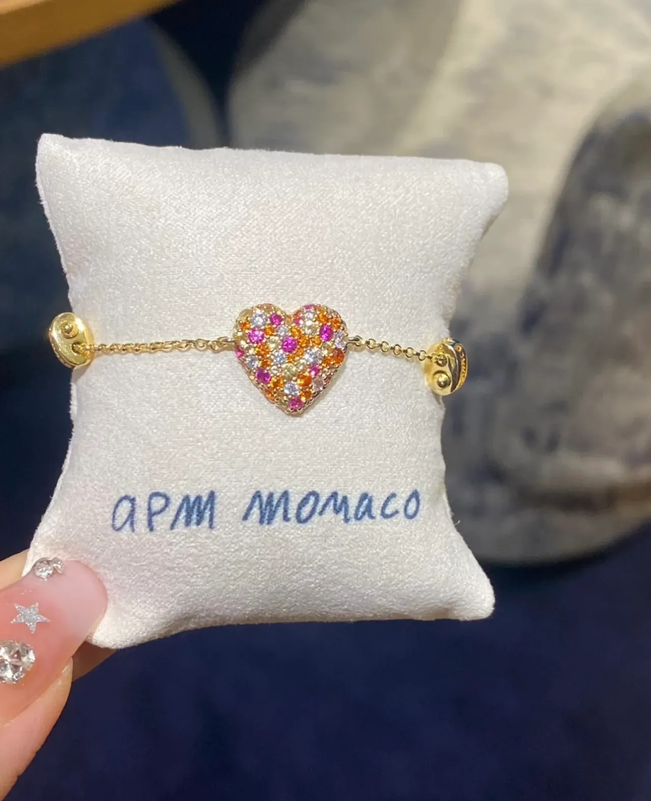Gold Chain Heart Multistone Pavé Bracelet 2