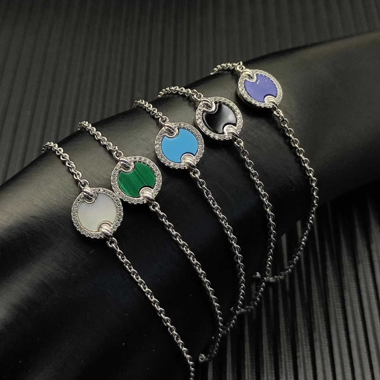 Gold Multicolor Chain Circular Enamel Charm Bracelet 2