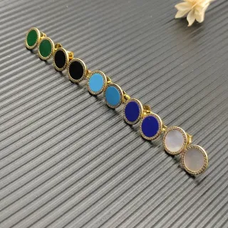 Gold Multicolor Oval Cabochon Stones Pavé Halo Setting Earrings