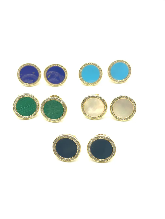 Boucles d'oreilles en or avec pierres cabochon ovales multicolores en halo pavé 2