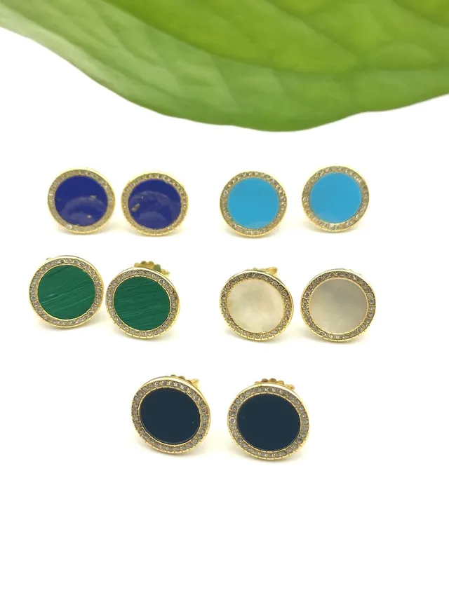 Boucles d'oreilles en or avec pierres cabochon ovales multicolores en halo pavé 3