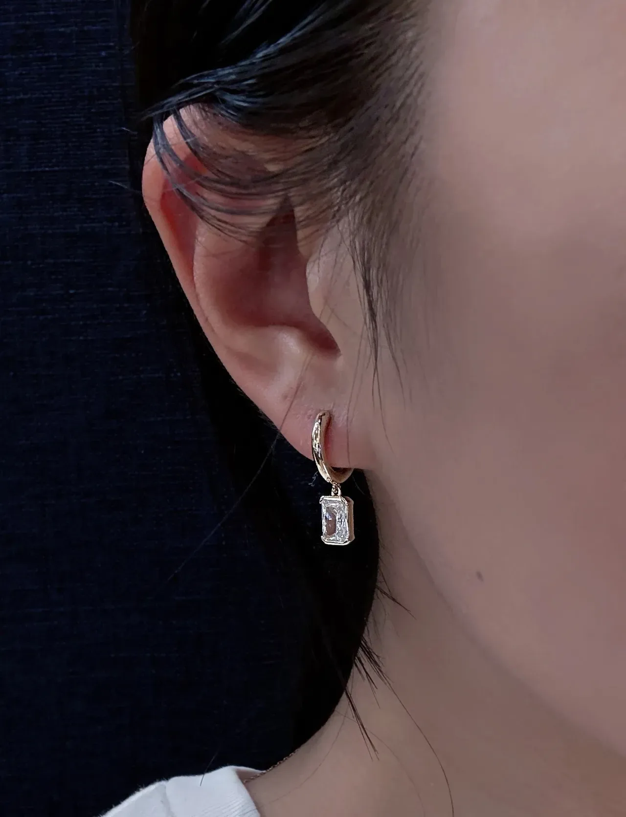 Gold Navy Hoop Dangling Rectangular Clear Stones Earrings 4