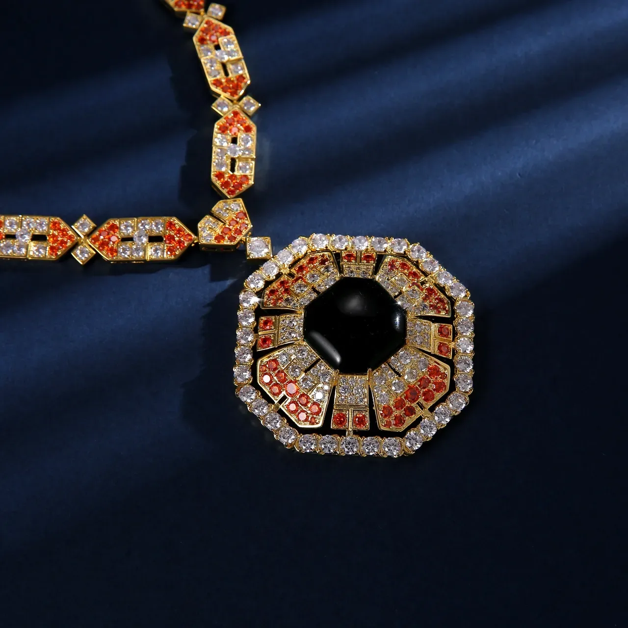 Collier Chaîne à Maillons Géométriques Or Orange Pierres Pavé-Set 2