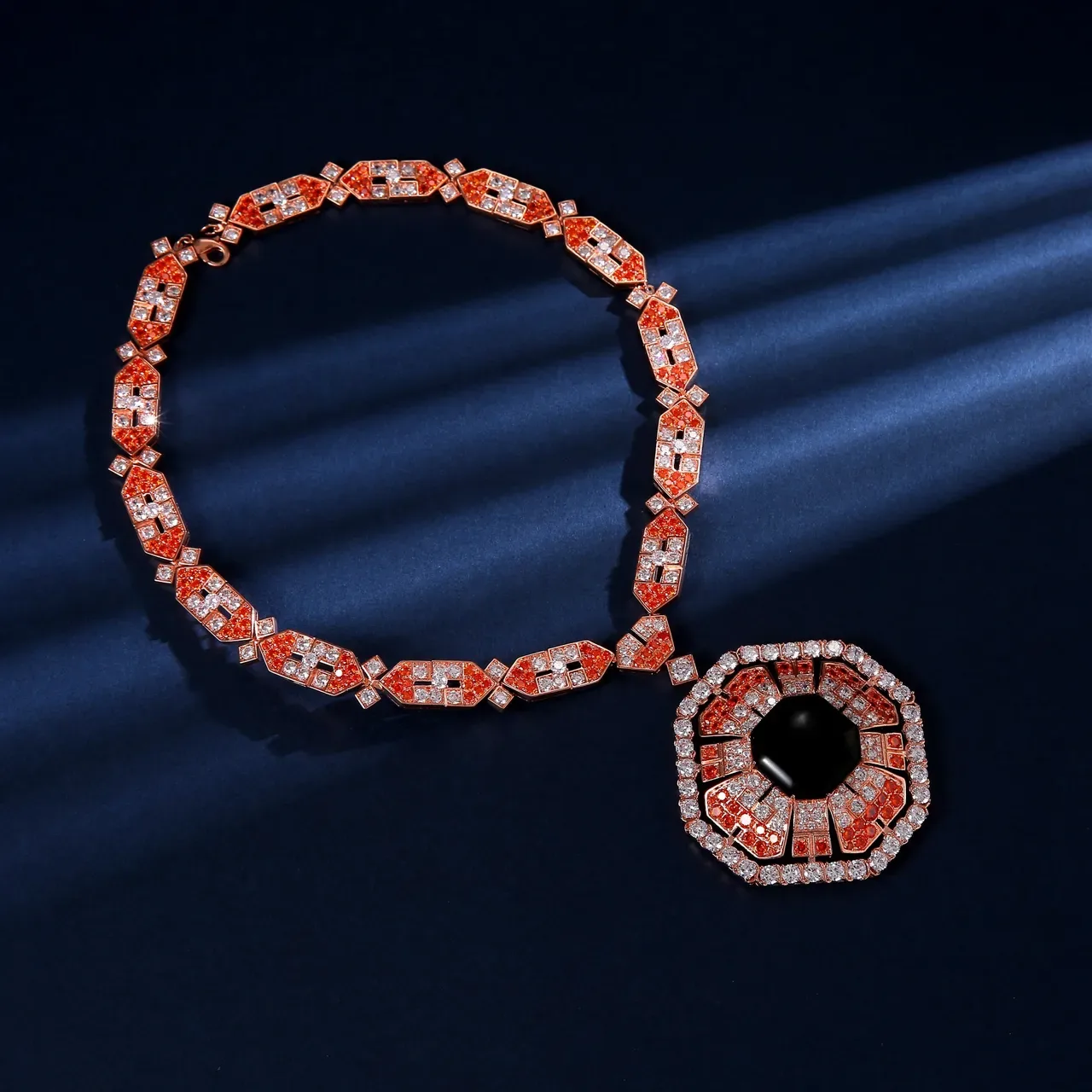 Collier Chaîne à Maillons Géométriques Or Orange Pierres Pavé-Set 3