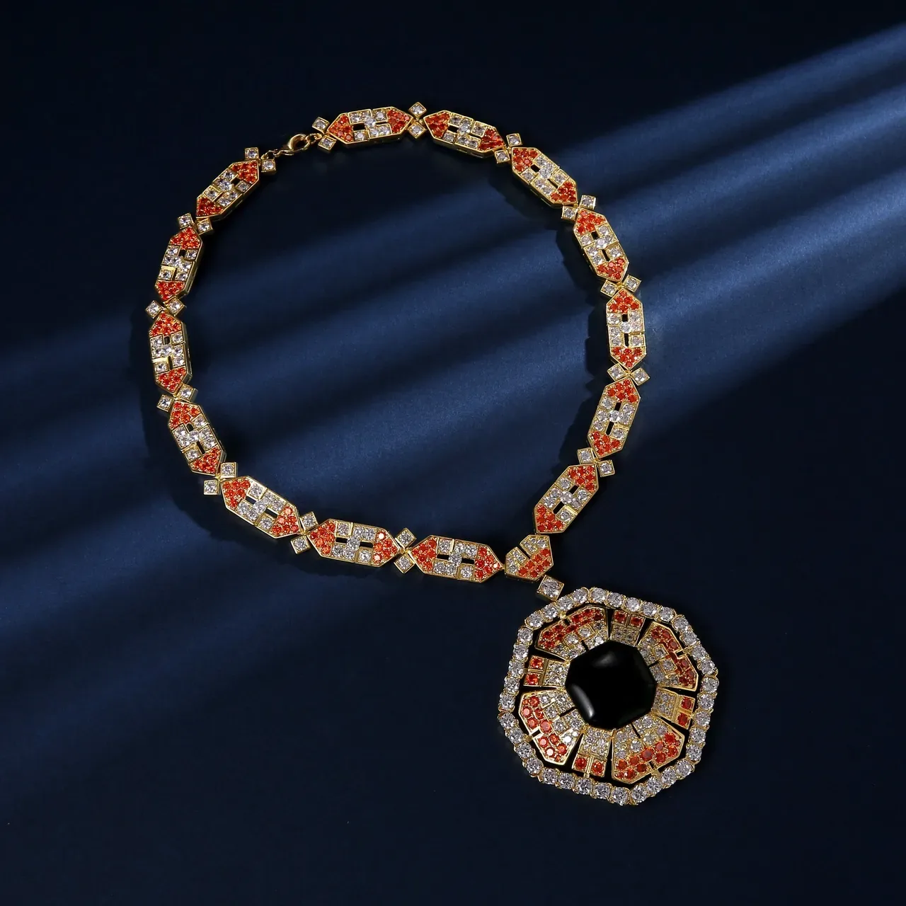 Collier Chaîne à Maillons Géométriques Or Orange Pierres Pavé-Set 4