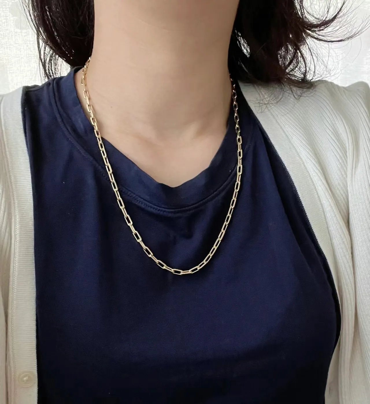 Gold Paperclip Link Polished Necklace 2