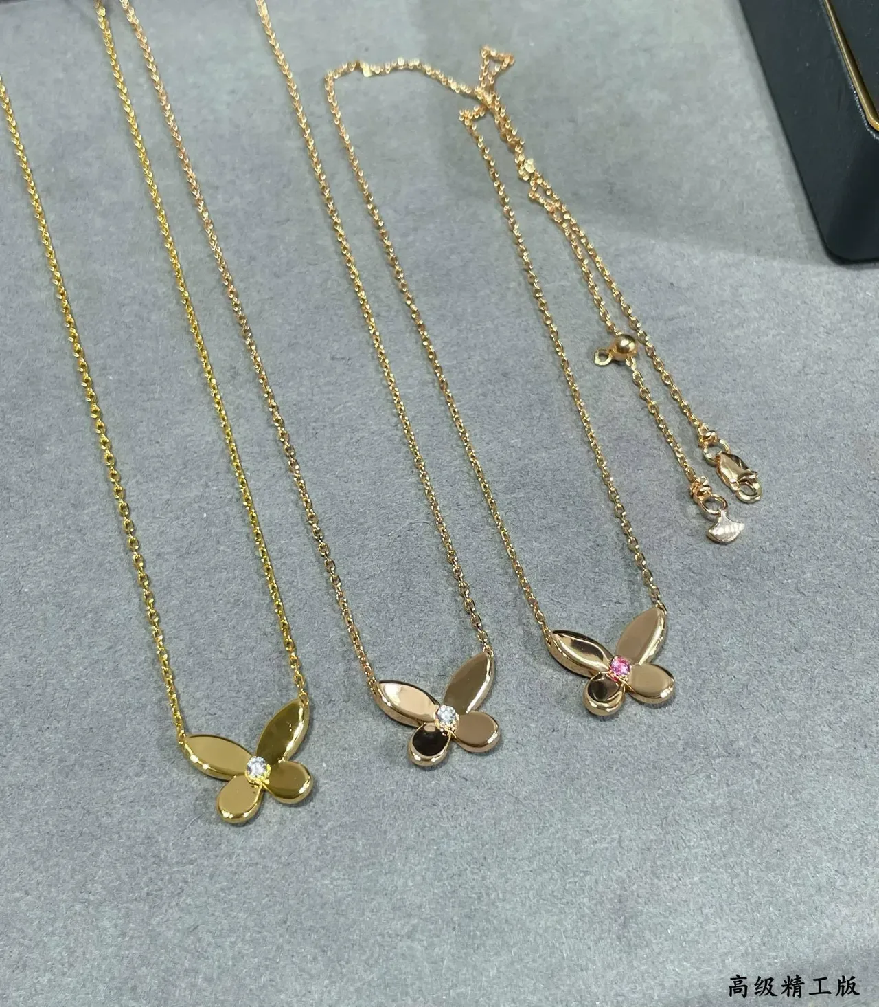 Gold Pink Four-Petal Flower Pendant Necklace 2
