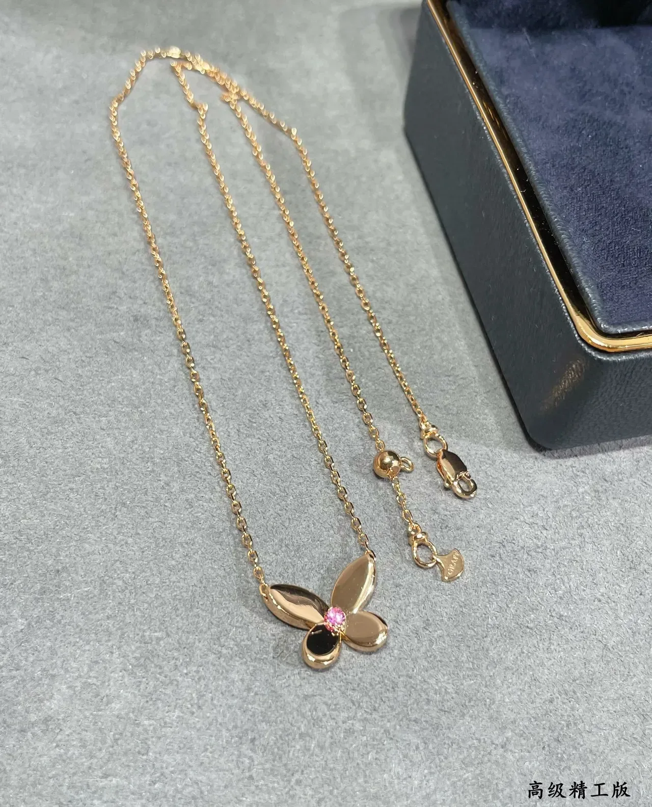 Gold Pink Four-Petal Flower Pendant Necklace 5