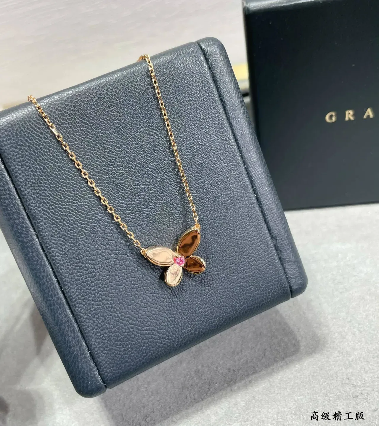 Gold Pink Four-Petal Flower Pendant Necklace 6