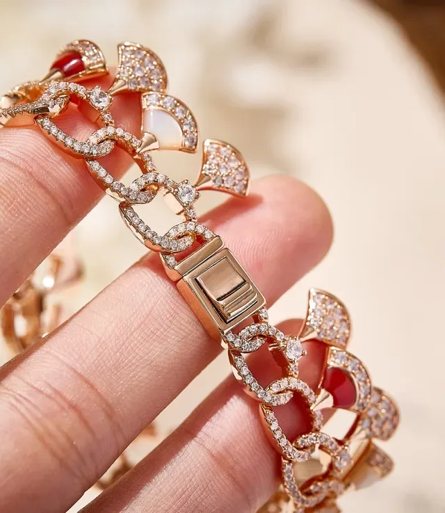 Gold Red Multi-Row Chain-Link Pavé-Set Bracelet 2