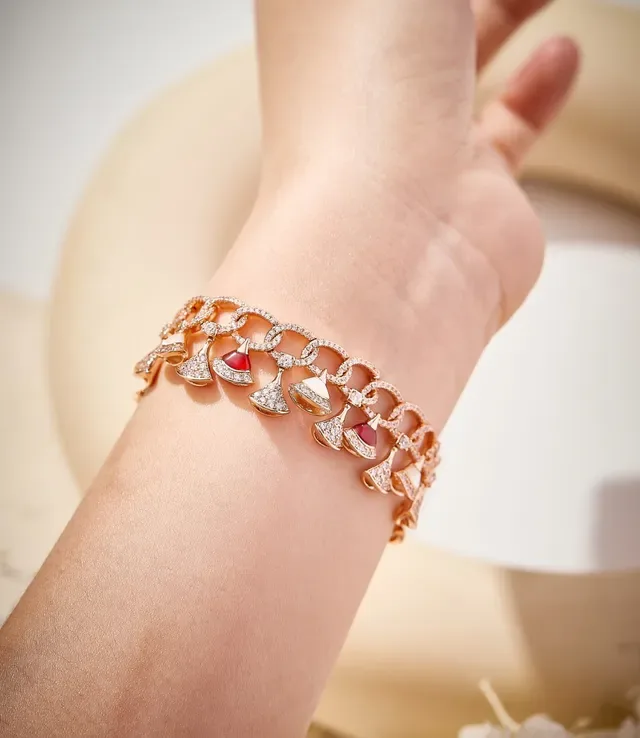 Gold Red Multi-Row Chain-Link Pavé-Set Bracelet 4