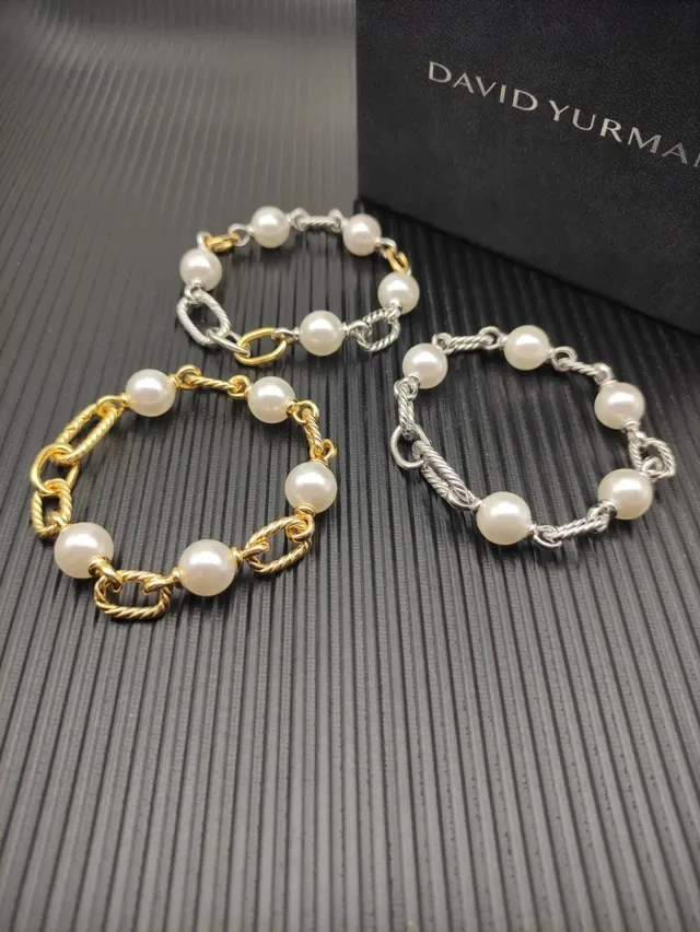 Gold Rope-Link and White Pearl Bracelet 2