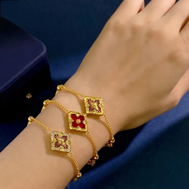 Gold Silver Chain Floral Filigree Motifs Bracelet 3