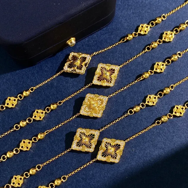 Gold Silver Chain Floral Filigree Motifs Bracelet 5