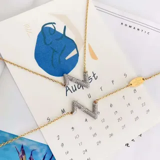 সোনা রুপো চেইন Pavé-Set Zigzag পেন্ডেন্ট নেকলেস