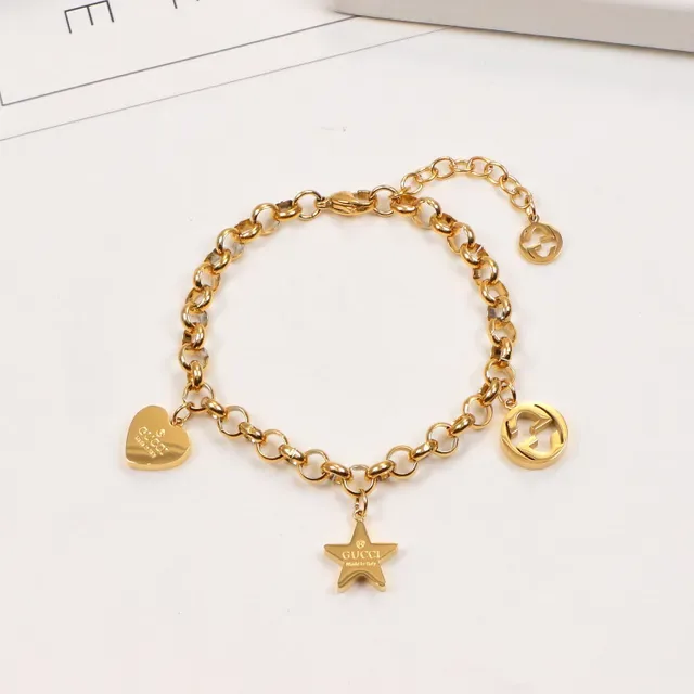 Gold Silver Chunky Oval-Link Chain Dangling Heart Charm Bracelet 4