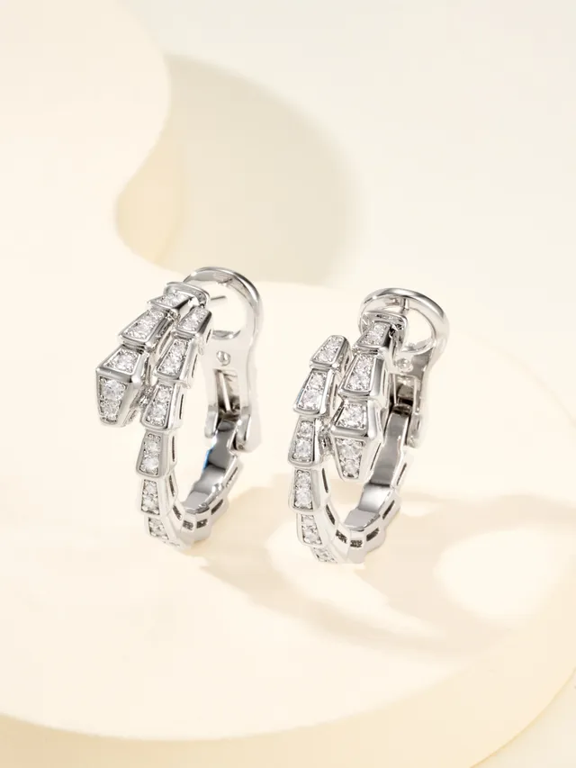 Gold Silver Geometric Segmented Hoops Pavé-Set Clear Stones Earrings 9